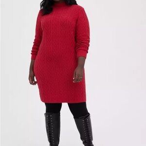 Torrid Mock Neck Mini Dress - Cable Knit Heart Red Size 3